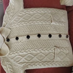 Irish Knit Cartigan. Pit to pit 18" Shoulder to bottom, 24"